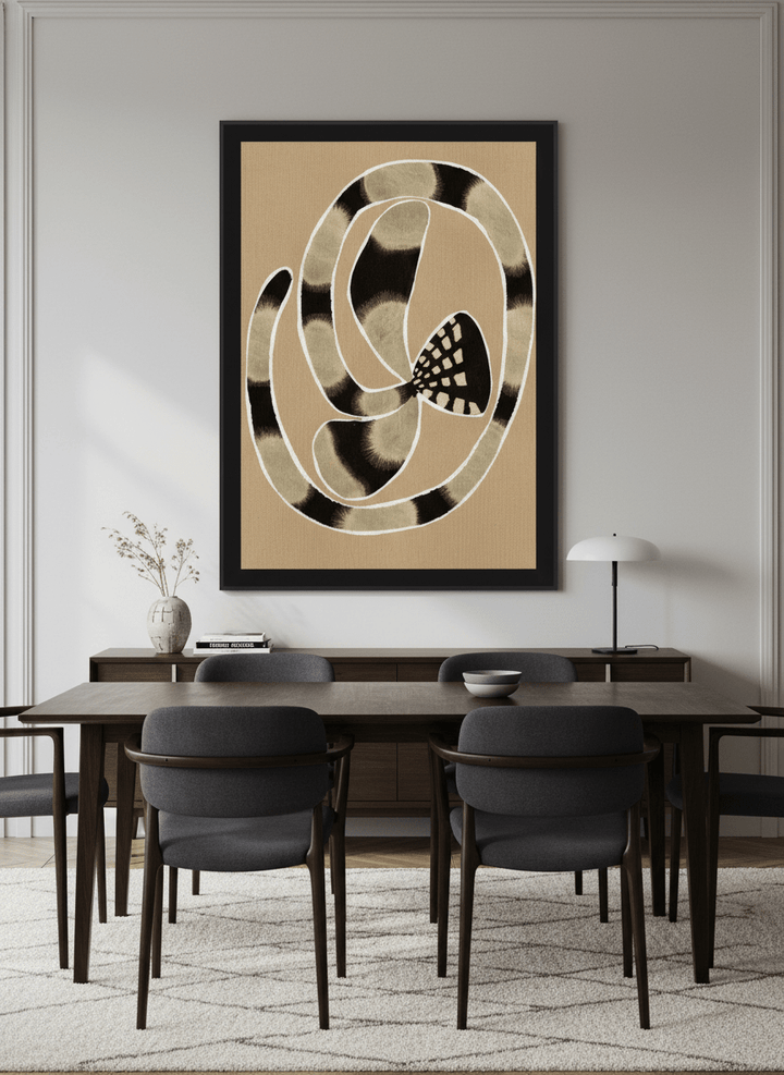 Monumental artwork centred on a feature wall in a luxe interior