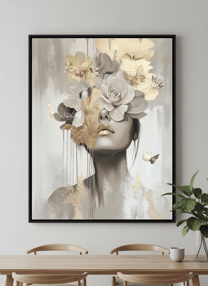 Wall art styled above a dining table in a contemporary home