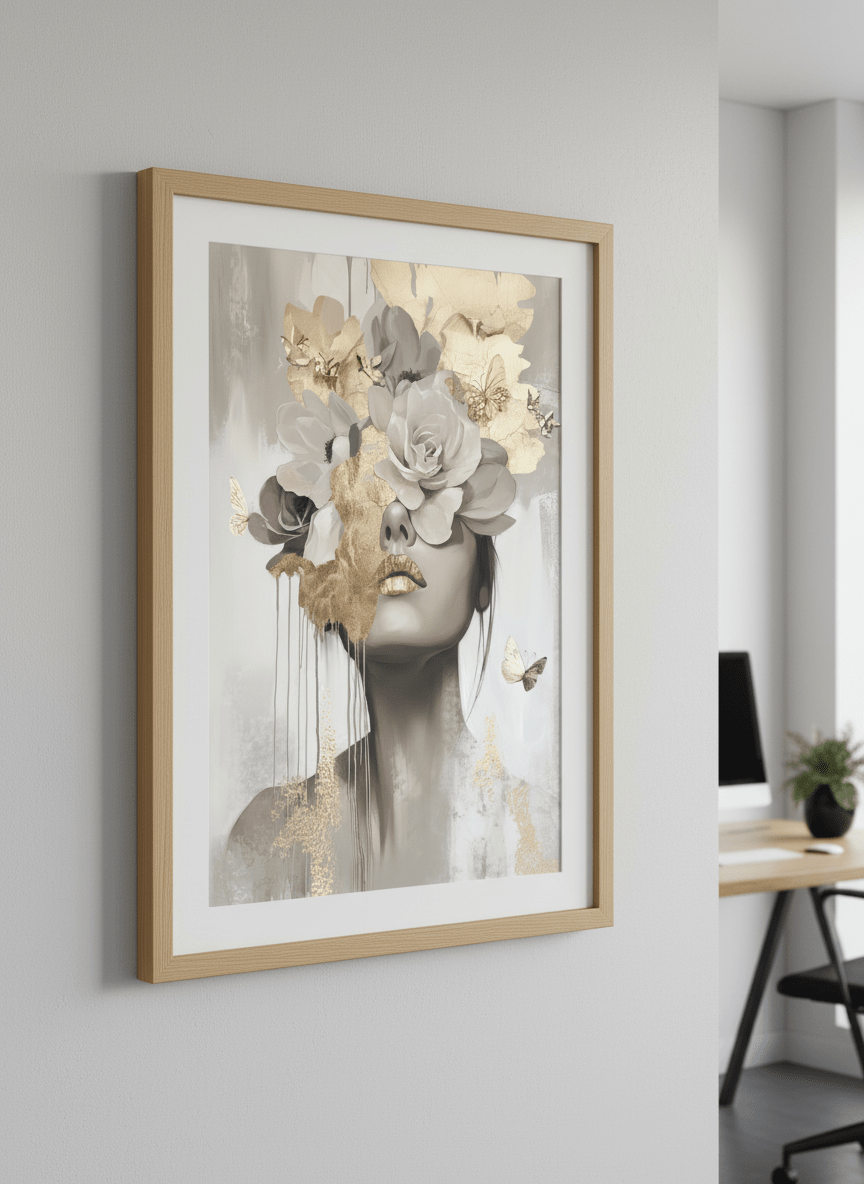 Contemporary wall art featured in a bright modern office workspace
