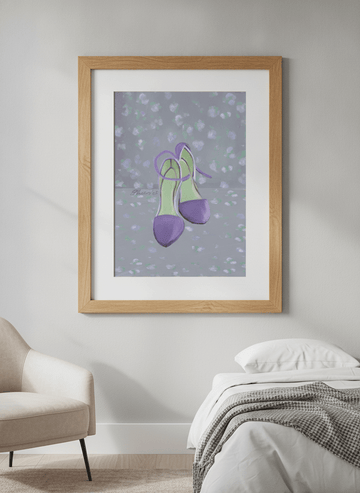 Minimalist artwork displayed in a calm, light-filled bedroom interior
