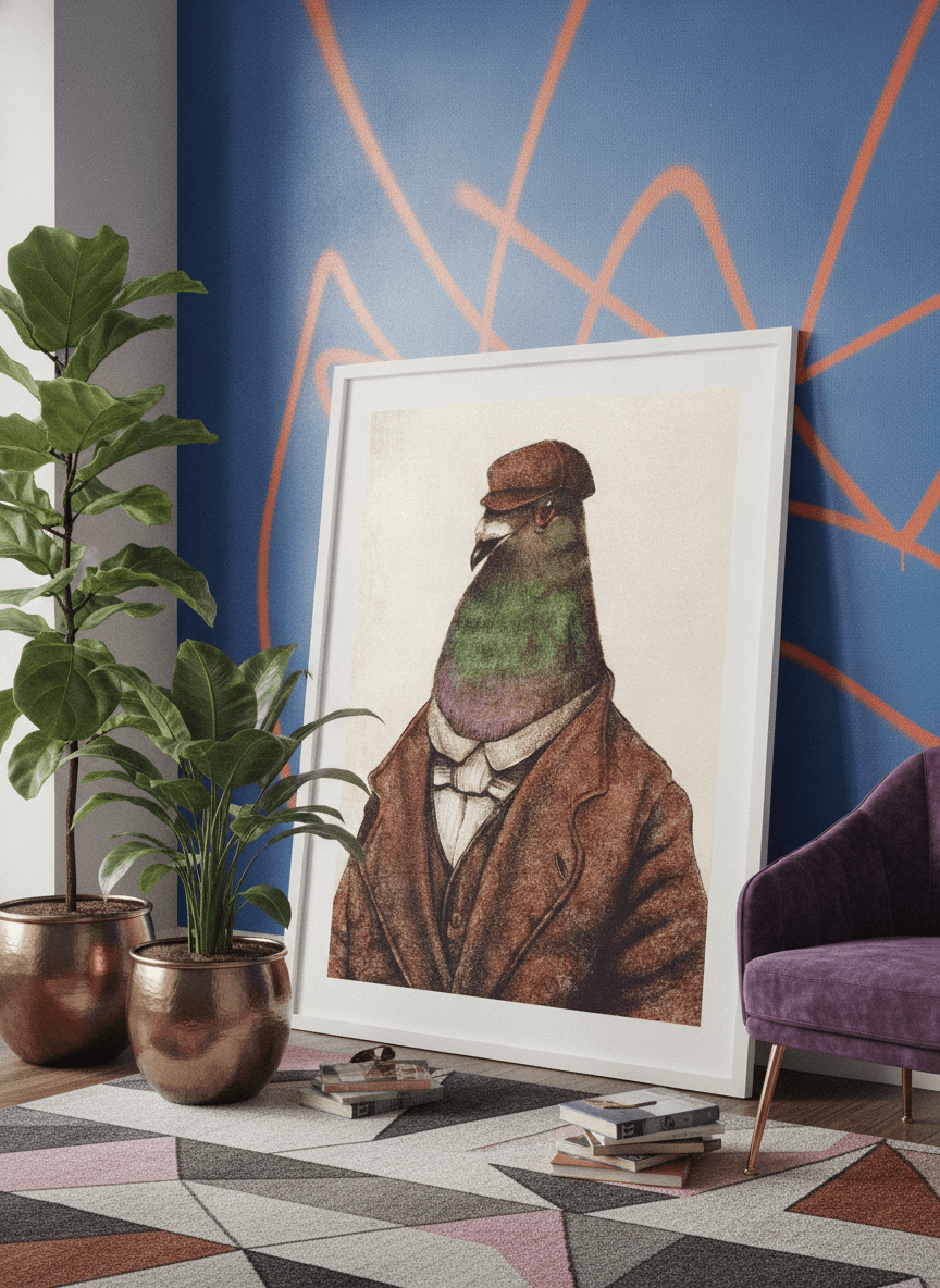 Bold wall art styled in a colourful, eclectic modern home