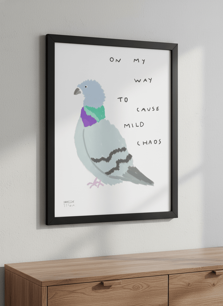 Minimalist artwork displayed in a calm, light-filled bedroom interior