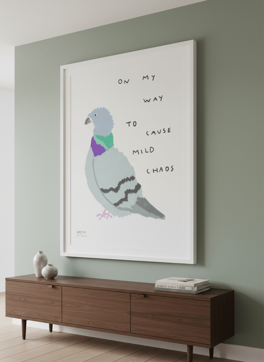 Wall art styled above a dining table in a contemporary home
