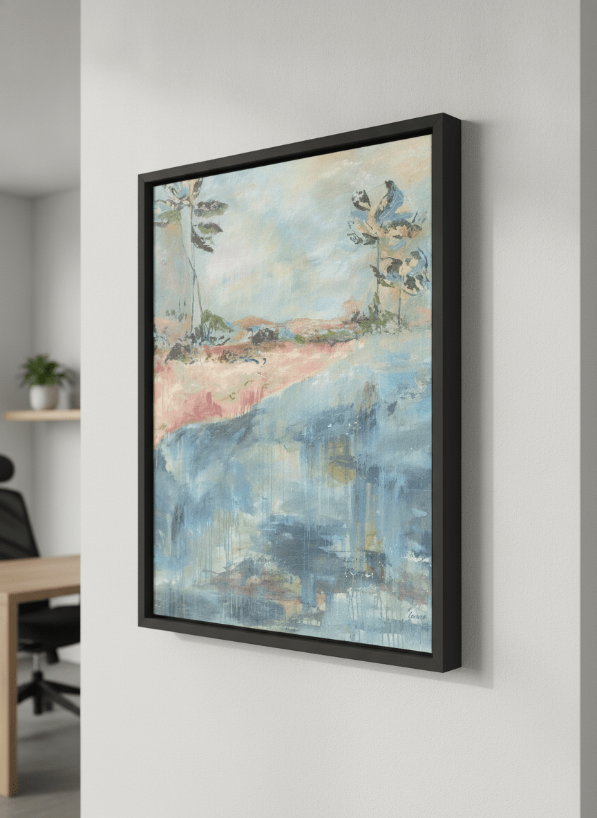 Contemporary wall art featured in a bright modern office workspace