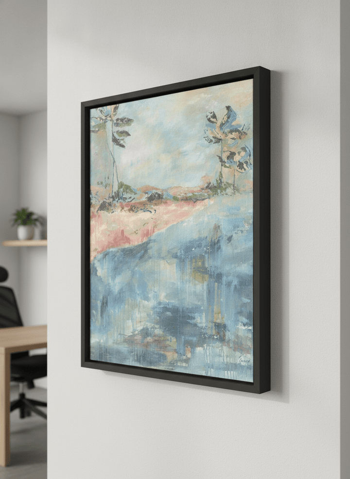 Contemporary wall art featured in a bright modern office workspace