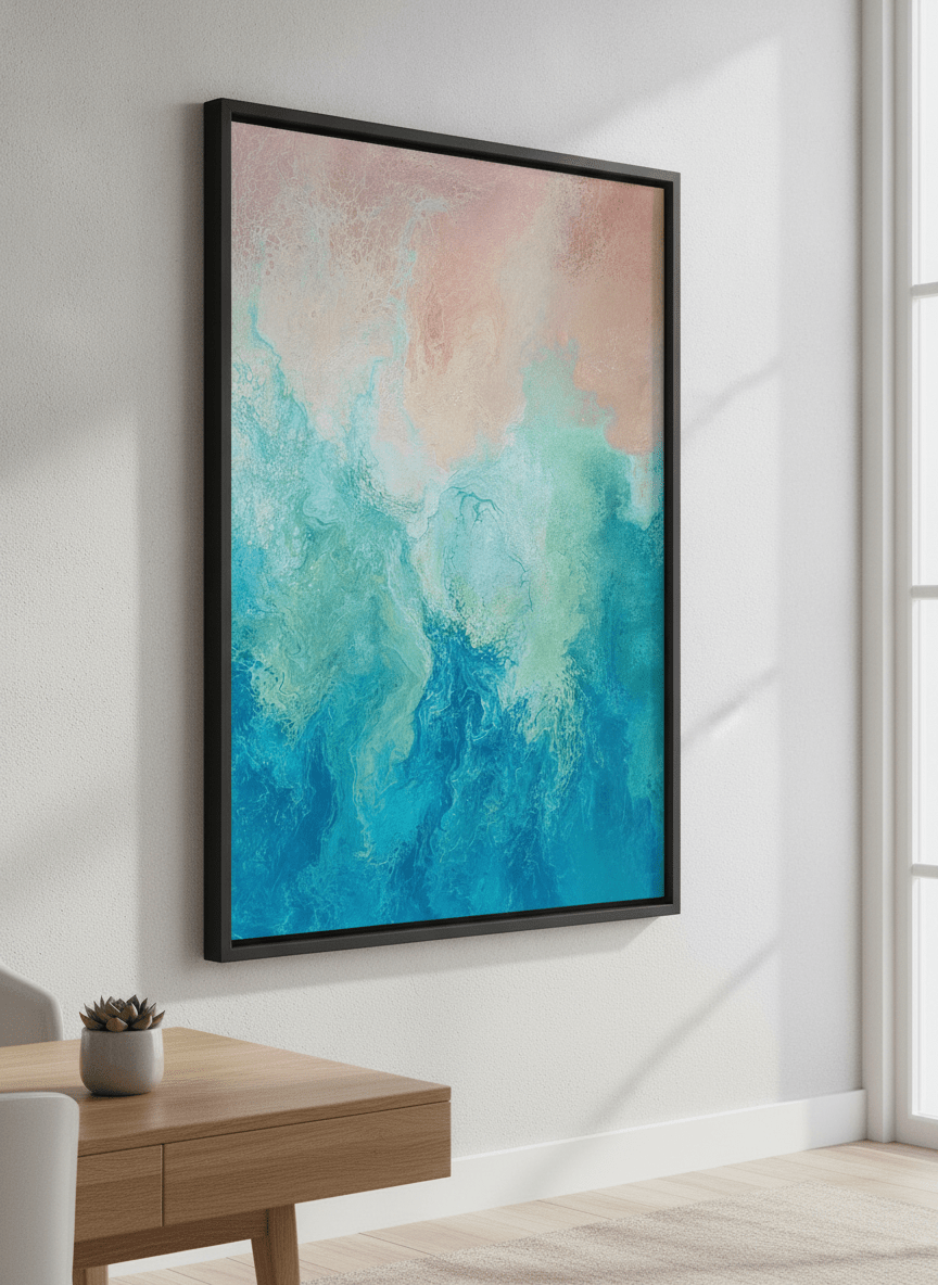 Contemporary wall art featured in a bright modern office workspace