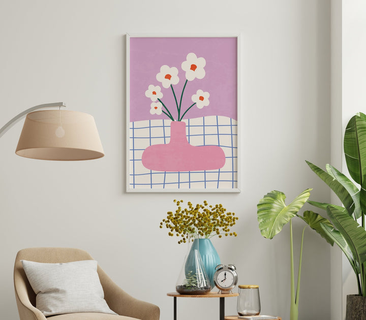 Pink Abstract Daisies Print - Style My Wall