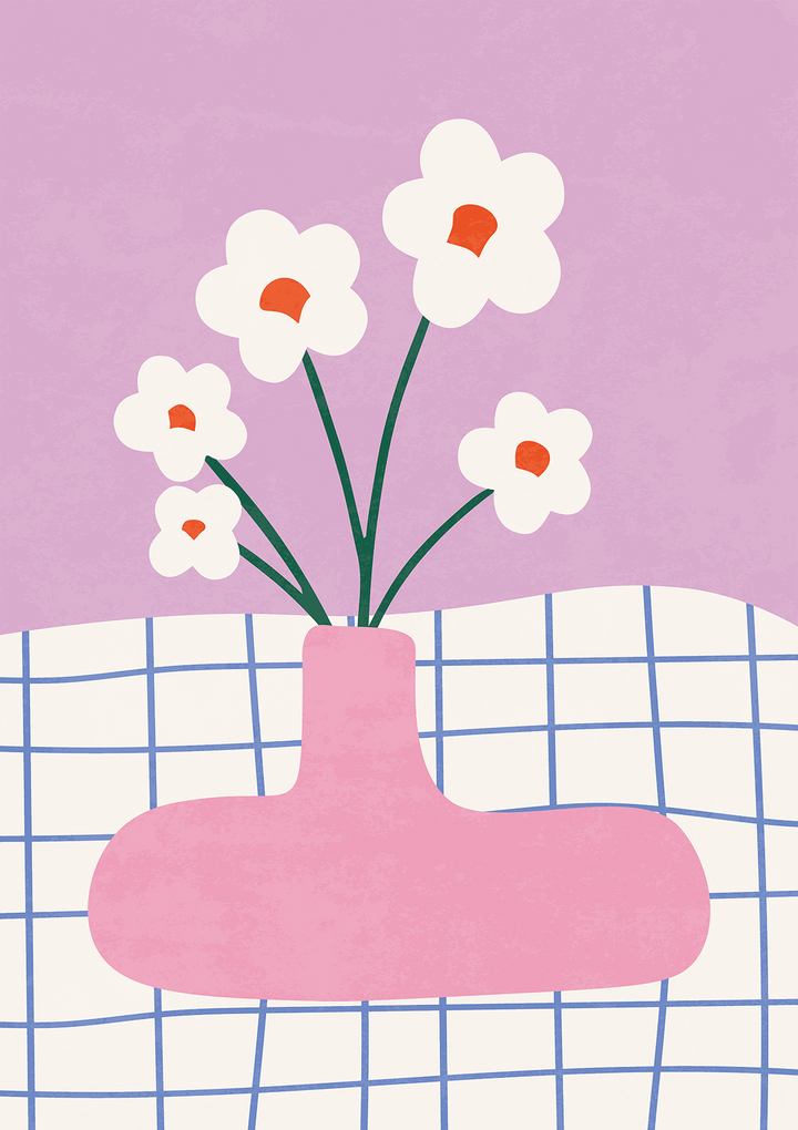 Pink Abstract Daisies Print - Style My Wall