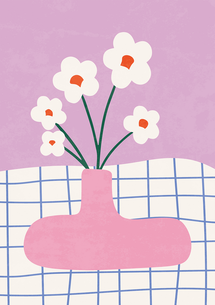 Pink Abstract Daisies Print