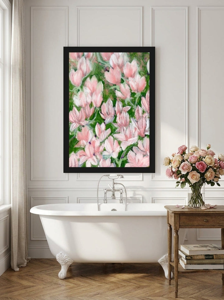 Modern wall art print styled on the wall in a Parisian bathroom