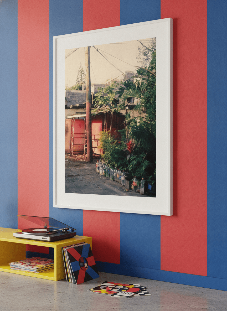 Bold wall art styled in a colourful, eclectic modern home