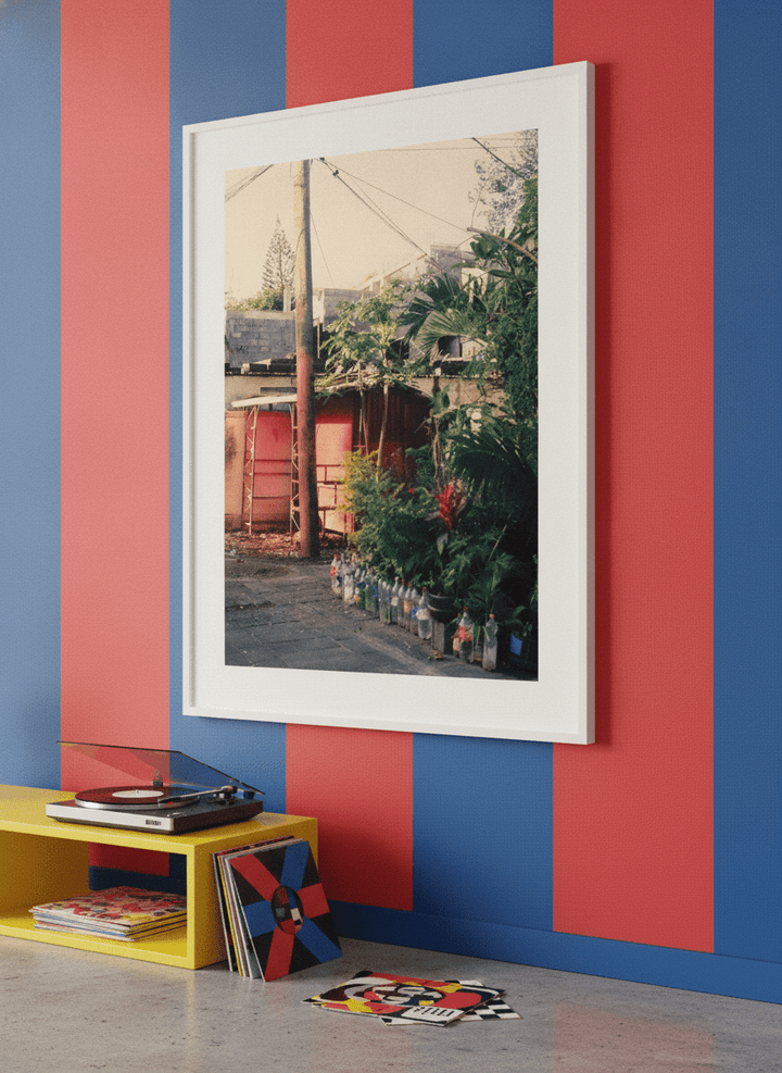 Bold wall art styled in a colourful, eclectic modern home