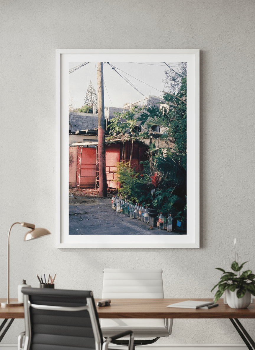Contemporary wall art featured in a bright modern office workspace