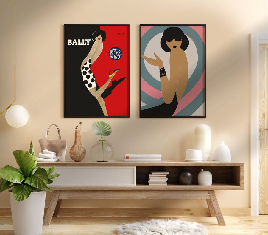 Pink & Classy Polkadot Girl by Bernard Villemot Set of 2