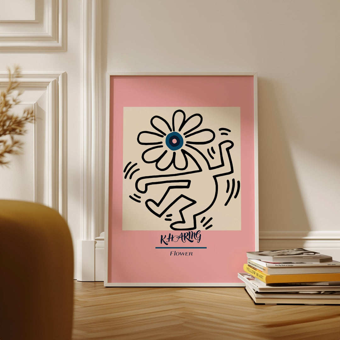 Pink Dancing Flower Wall Art By Keith Haring - Style My Wall