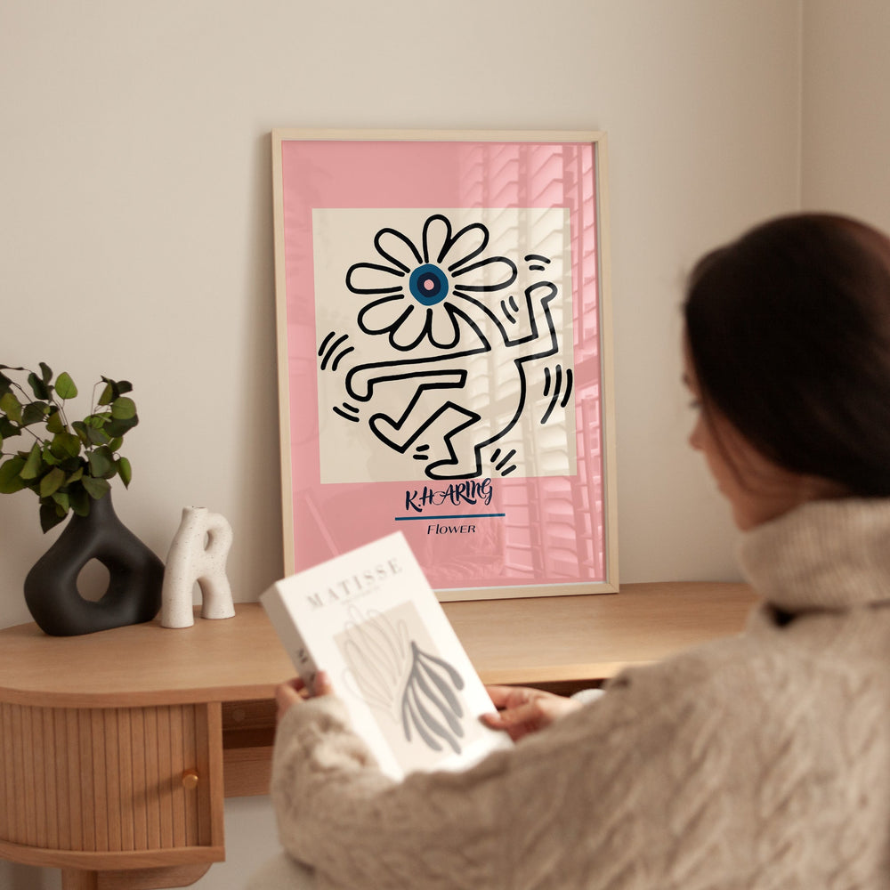 Pink Dancing Flower Wall Art By Keith Haring - Style My Wall
