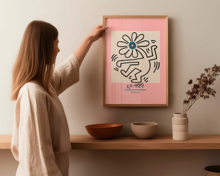 Pink Dancing Flower Wall Art By Keith Haring - Style My Wall