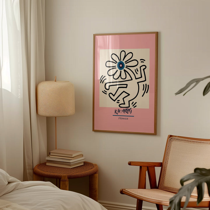 Pink Dancing Flower Wall Art By Keith Haring - Style My Wall