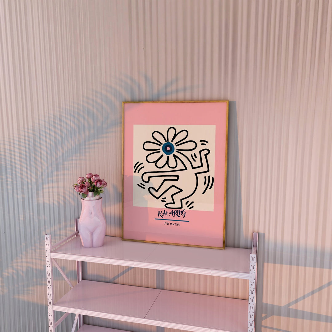 Pink Dancing Flower Wall Art By Keith Haring - Style My Wall