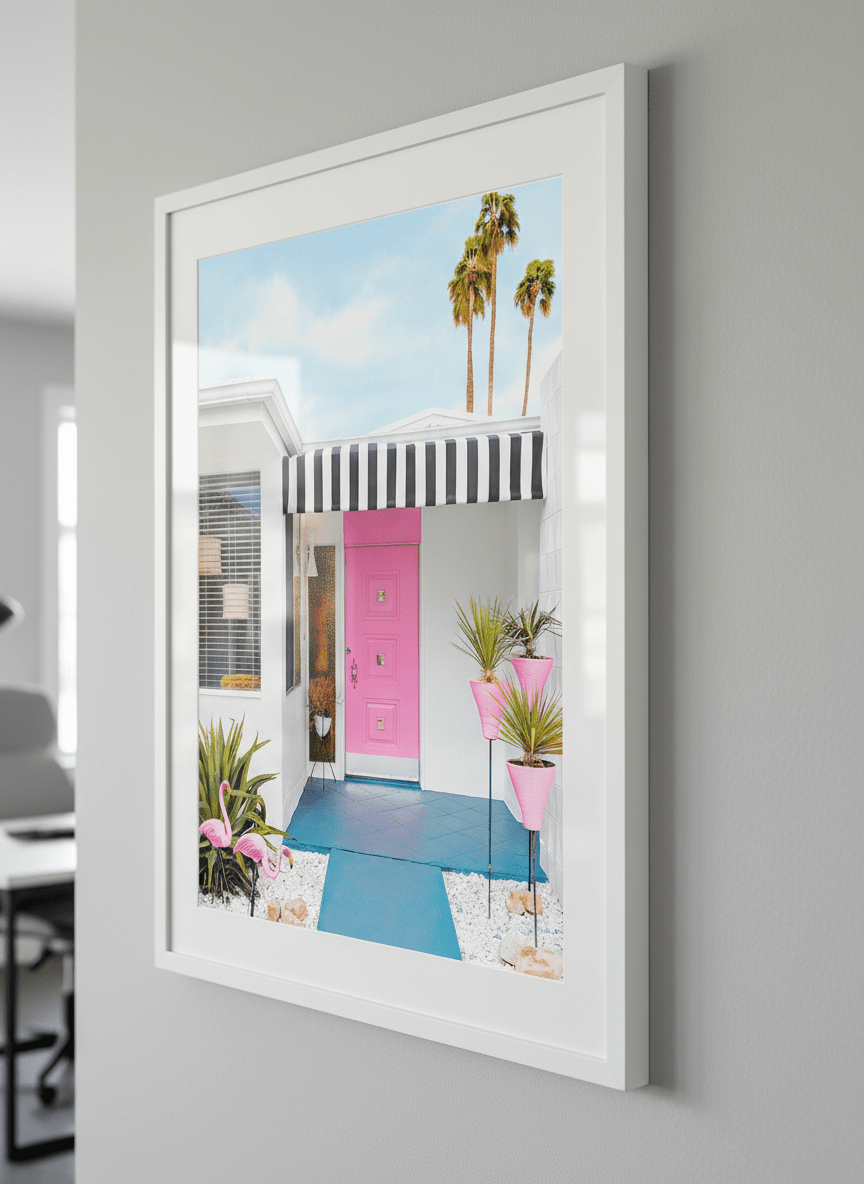 Contemporary wall art featured in a bright modern office workspace