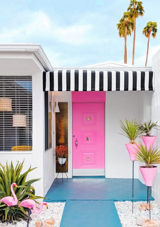 Pink Door With Yard Flamingos By Tom Windeknecht