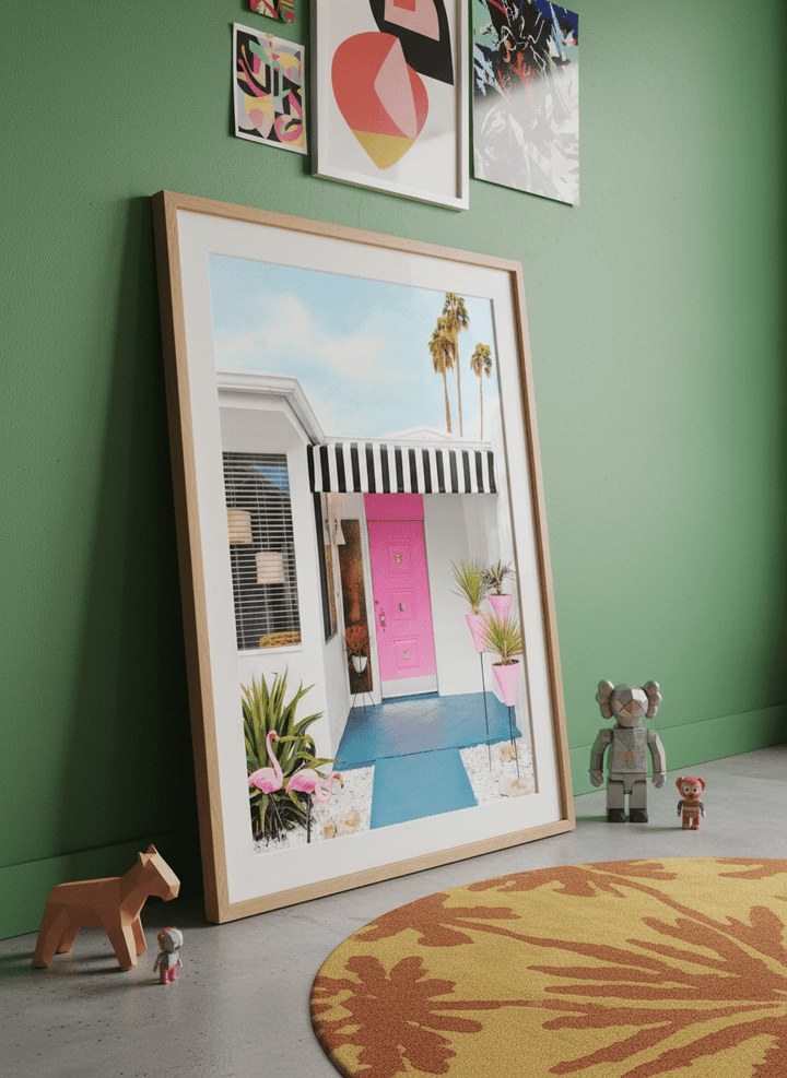 Bold wall art styled in a colourful, eclectic modern home