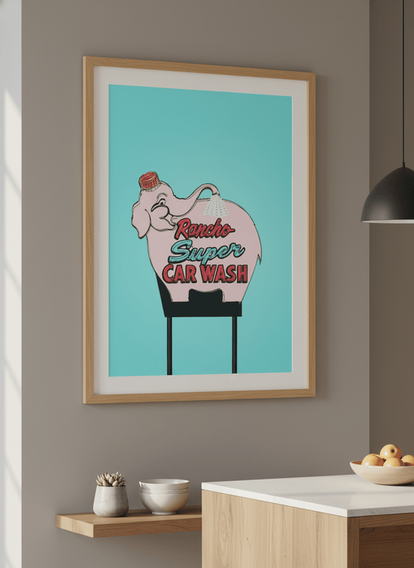 Pink Elephant Car Wash Vintage Sign By Tom Windeknecht
