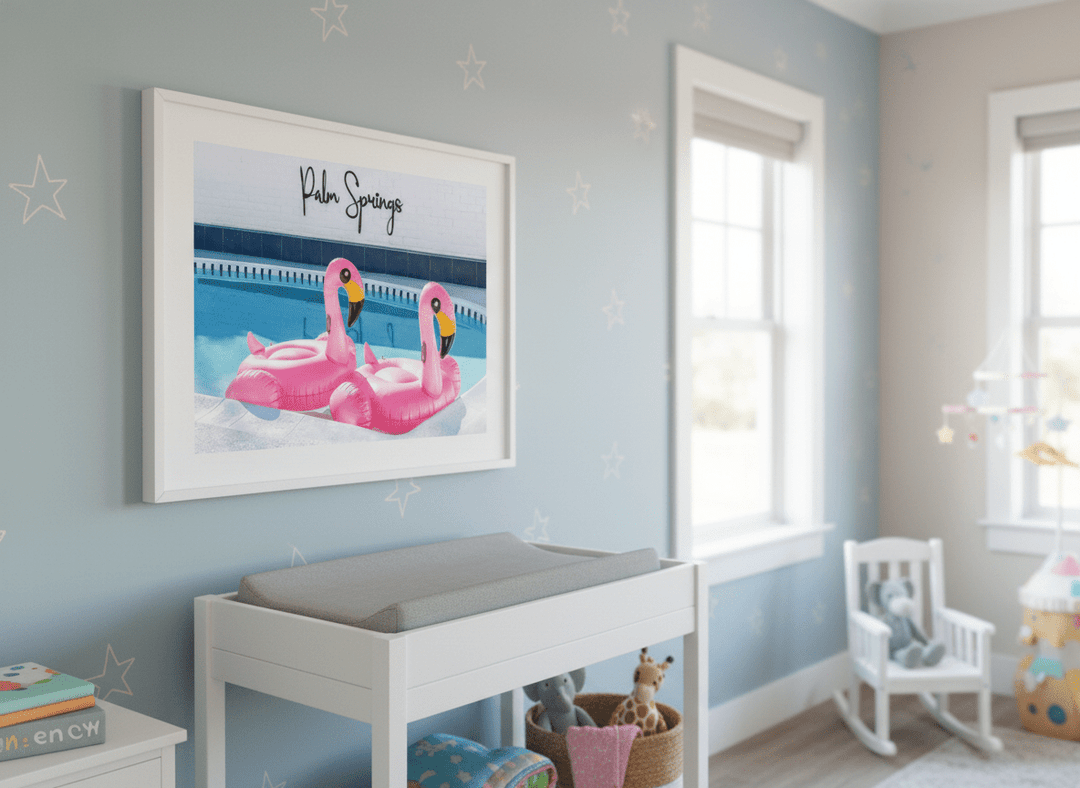 Soft neutral wall art styled in a serene nursery with pastel tones
