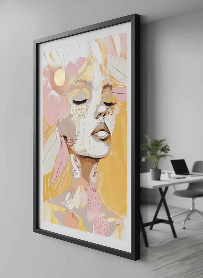 Contemporary wall art featured in a bright modern office workspace