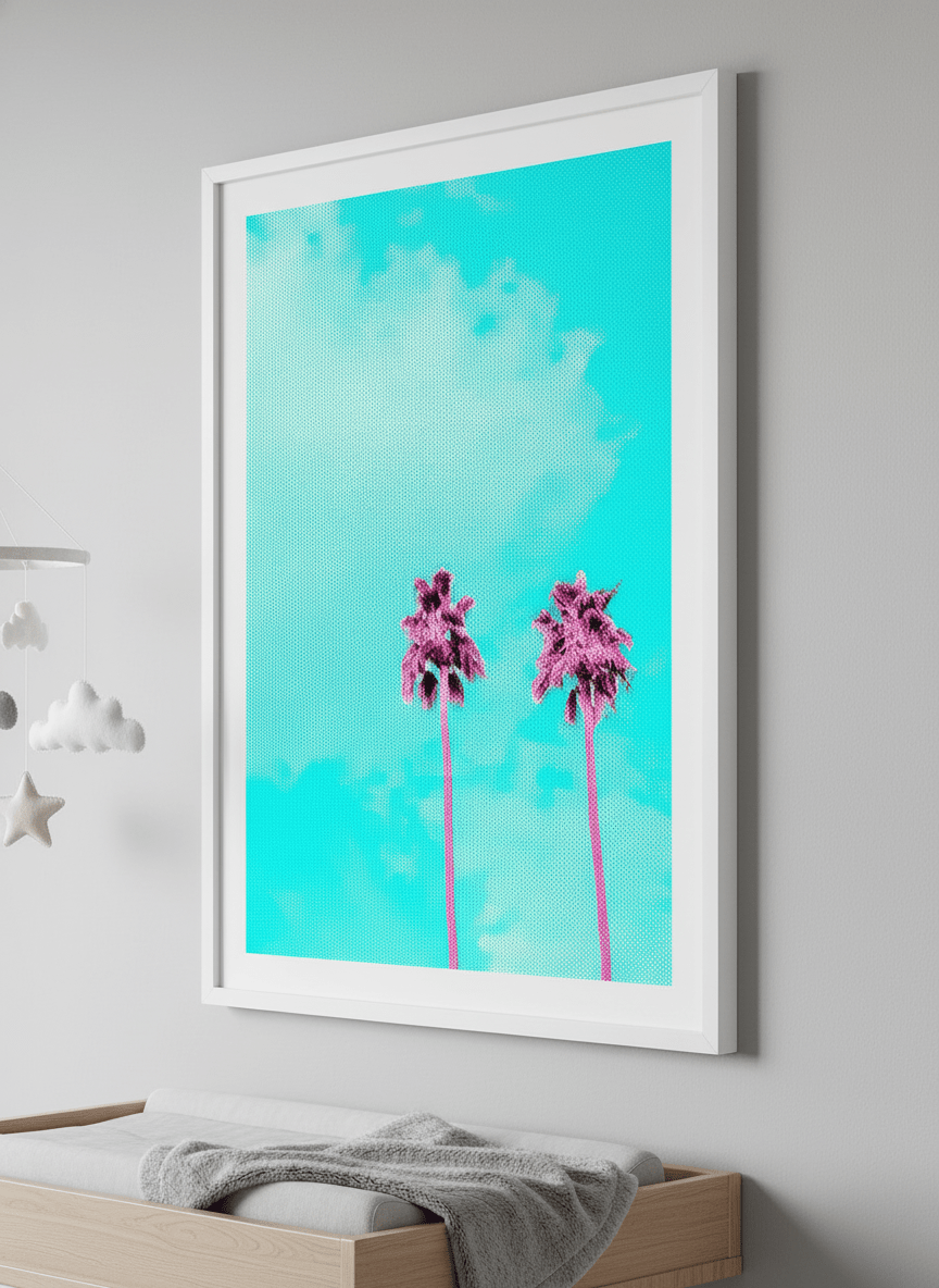 Soft neutral wall art styled in a serene nursery with pastel tones