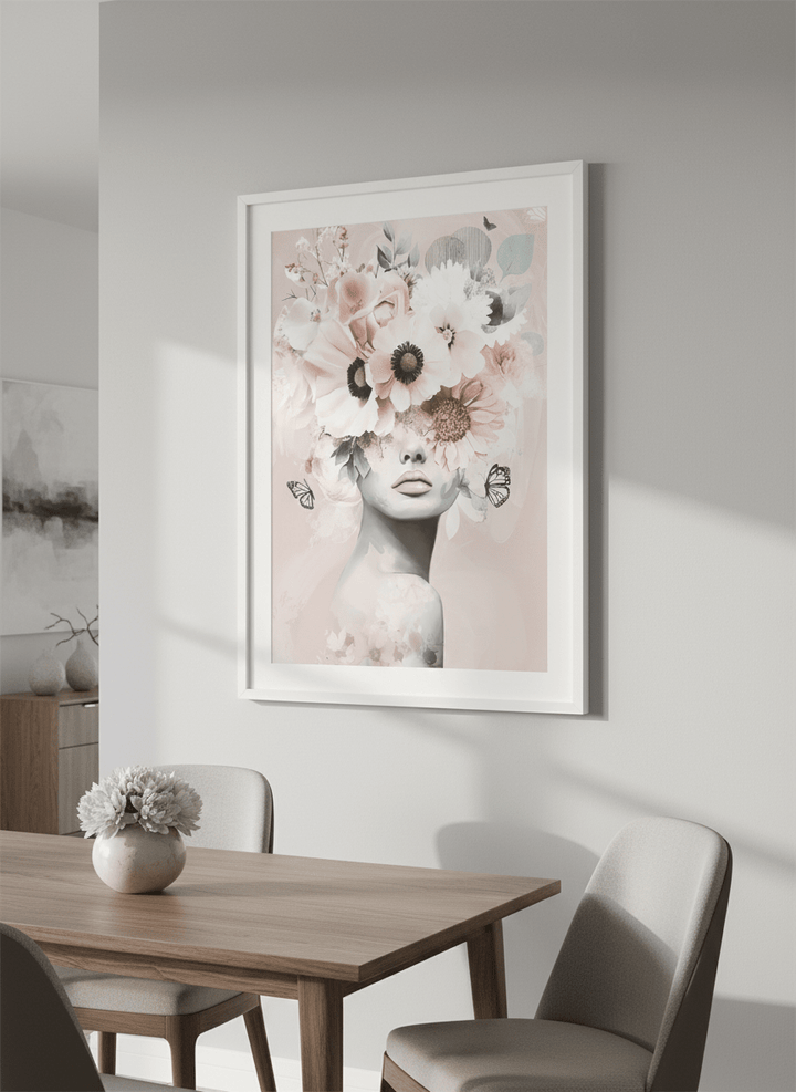 Wall art styled above a dining table in a contemporary home