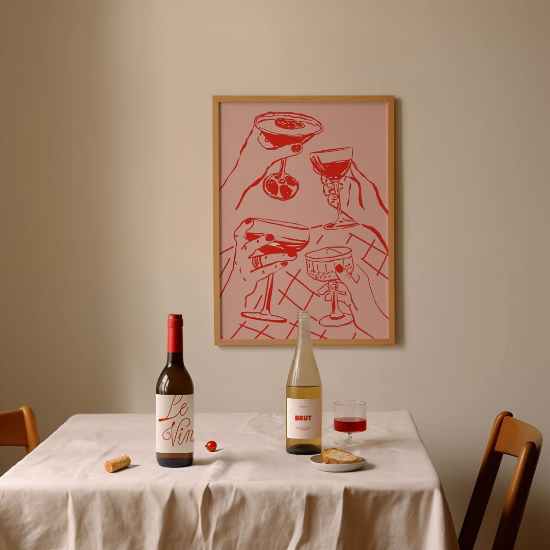 Pink & Red Hand Wine Cheers Wall Art - Style My Wall