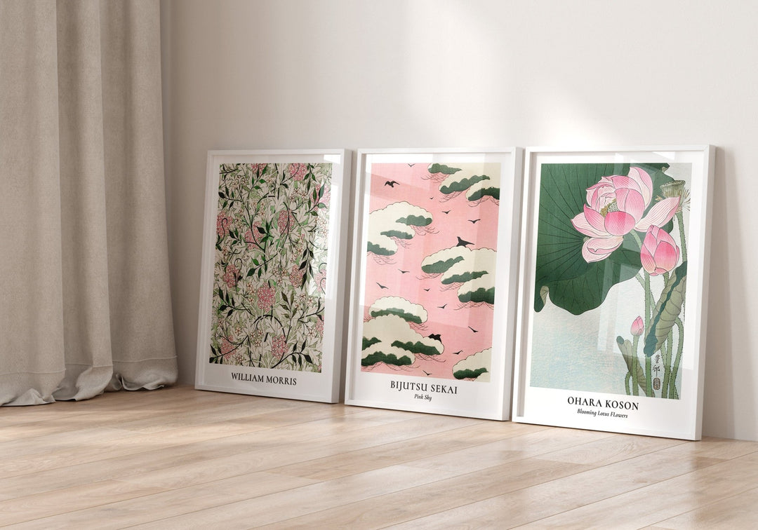 Pink Trio by William Morris, Bijutsu Sekai & Ohara Koson Wall Art - Style My Wall