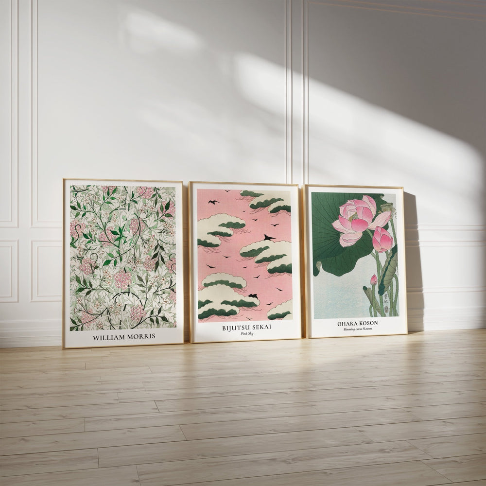 Pink Trio by William Morris, Bijutsu Sekai & Ohara Koson Wall Art - Style My Wall