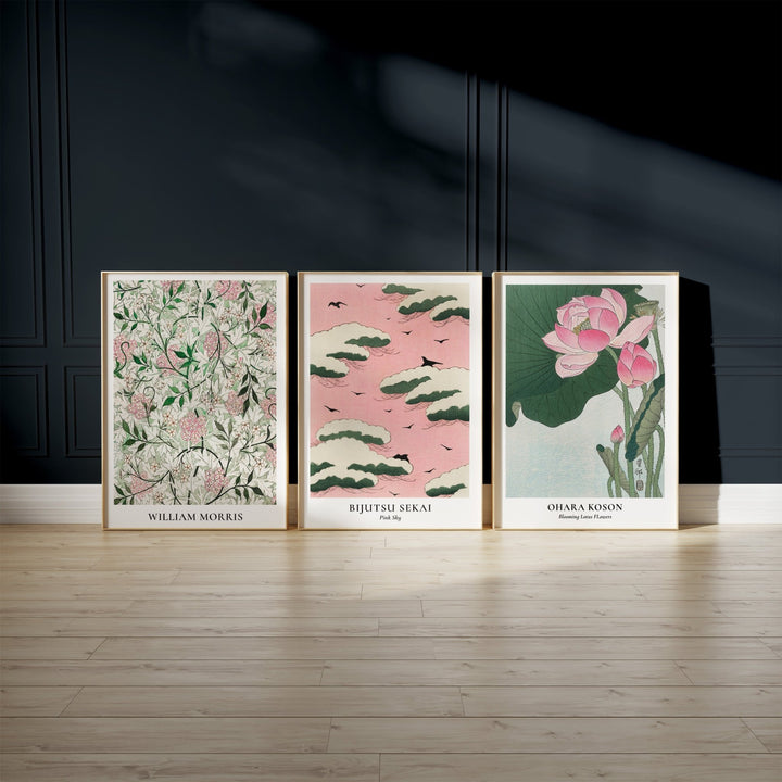 Pink Trio by William Morris, Bijutsu Sekai & Ohara Koson Wall Art - Style My Wall