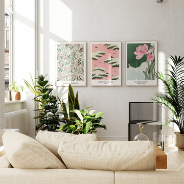 Pink Trio by William Morris, Bijutsu Sekai & Ohara Koson Wall Art - Style My Wall