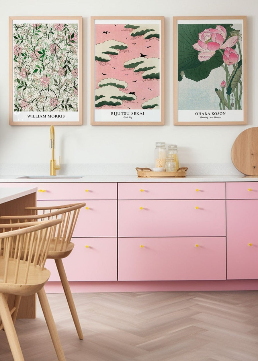 Pink Trio by William Morris, Bijutsu Sekai & Ohara Koson Wall Art