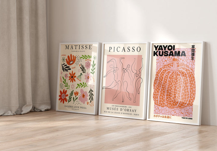 Pink Yayoi, Picasso and Matisse Flower Wall Prints - Set of 3 - Style My Wall