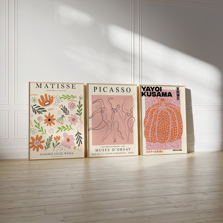 Pink Yayoi, Picasso and Matisse Flower Wall Prints - Set of 3 - Style My Wall