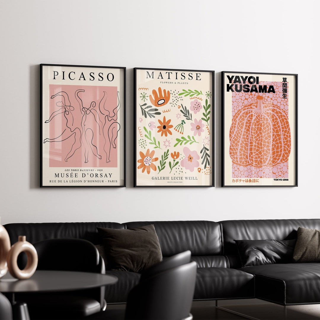 Pink Yayoi, Picasso and Matisse Flower Wall Prints - Set of 3 - Style My Wall