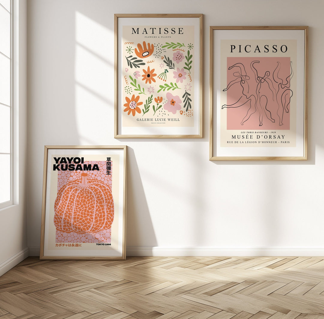 Pink Yayoi, Picasso and Matisse Flower Wall Prints - Set of 3 - Style My Wall