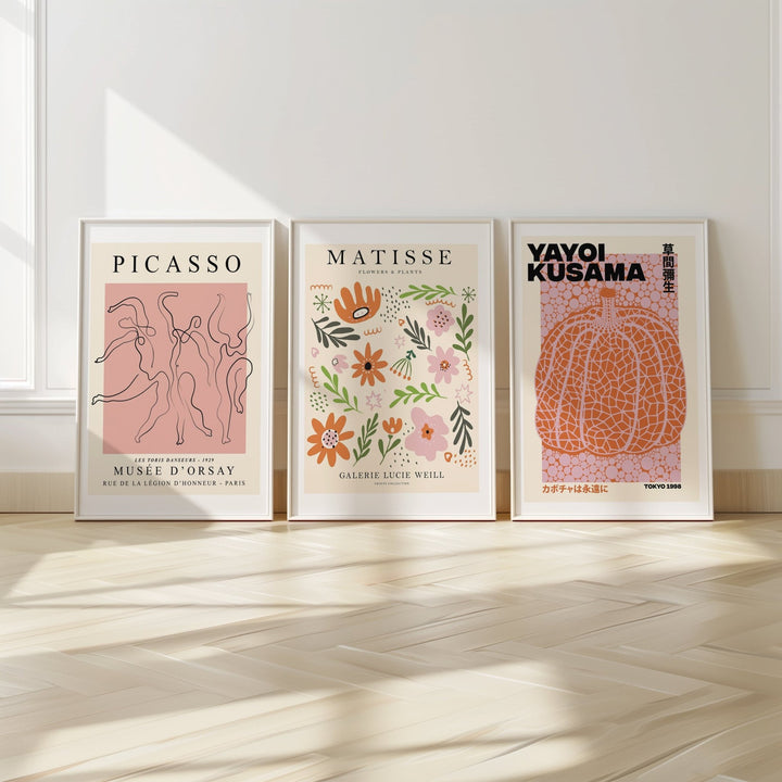 Pink Yayoi, Picasso and Matisse Flower Wall Prints - Set of 3 - Style My Wall