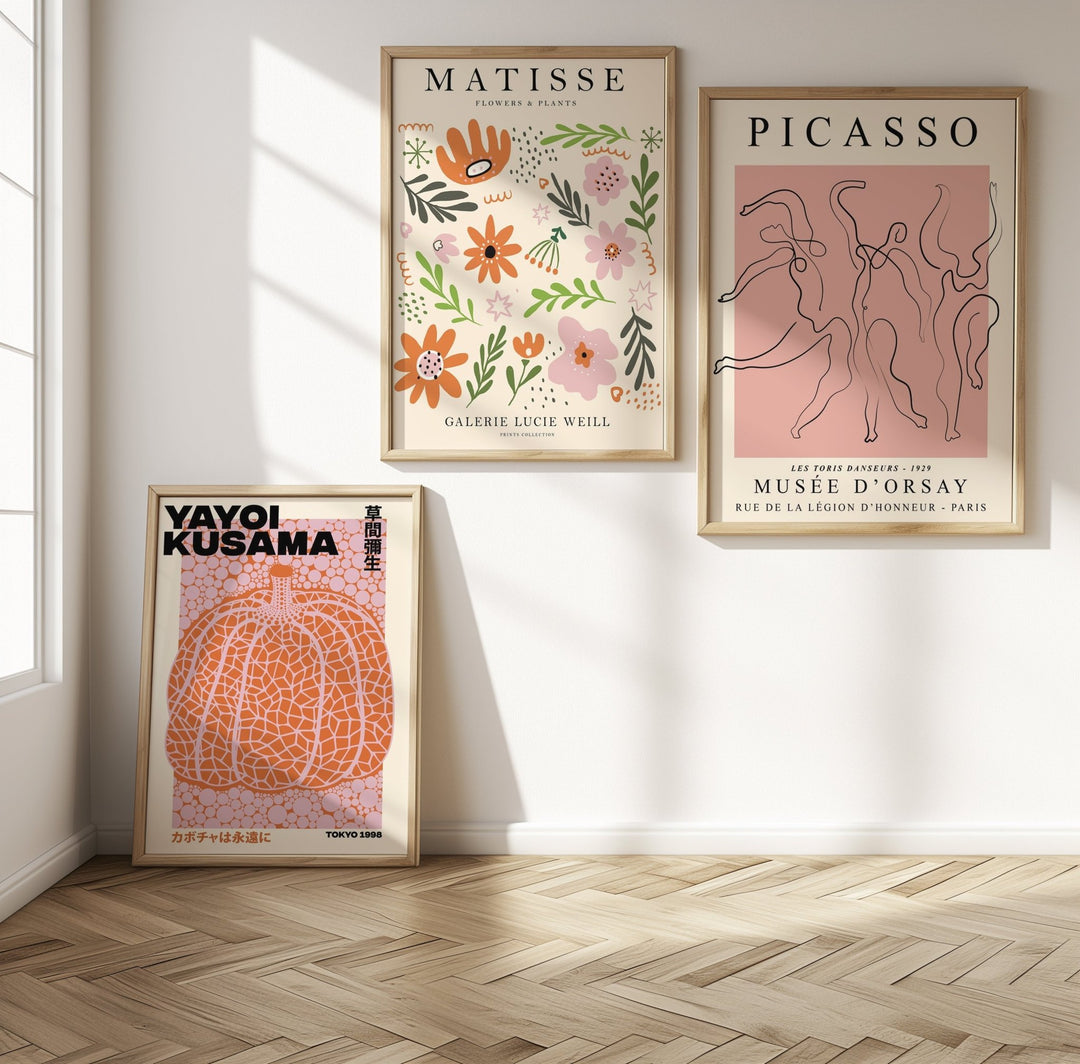 Pink Yayoi, Picasso and Matisse Flower Wall Prints - Set of 3 - Style My Wall