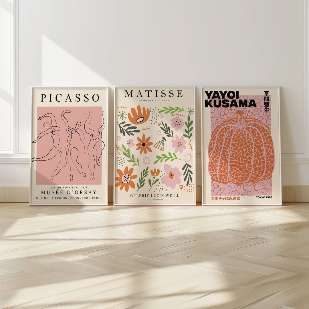 Pink Yayoi, Picasso and Matisse Flower Wall Prints - Set of 3 - Style My Wall