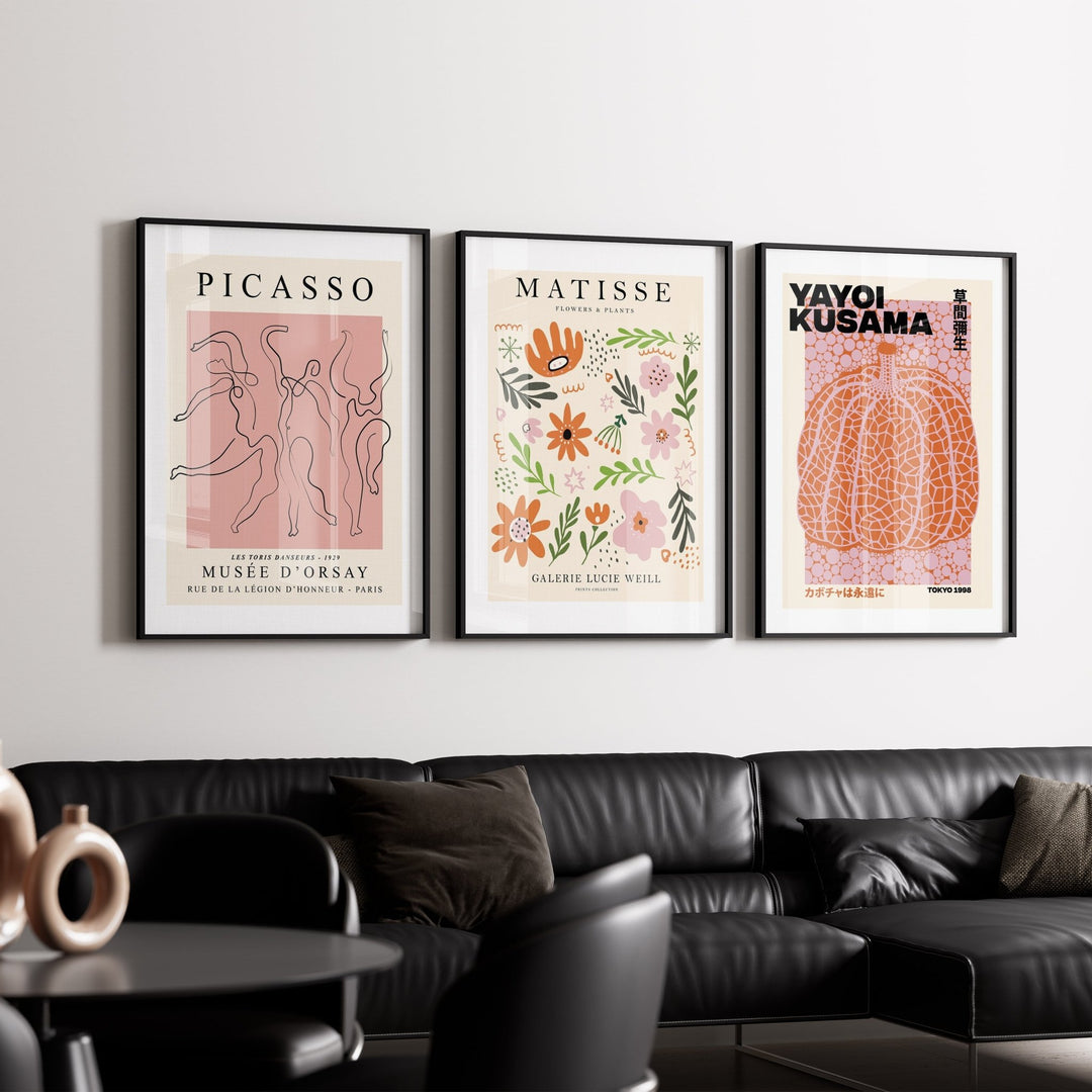 Pink Yayoi, Picasso and Matisse Flower Wall Prints - Set of 3 - Style My Wall