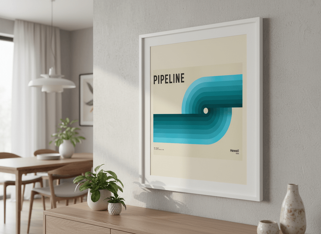 Wall art styled above a dining table in a contemporary home