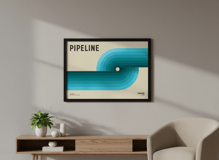 Modern wall art styled above a sofa in a neutral living room