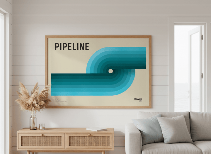Neutral wall art displayed in a sunny coastal beach house