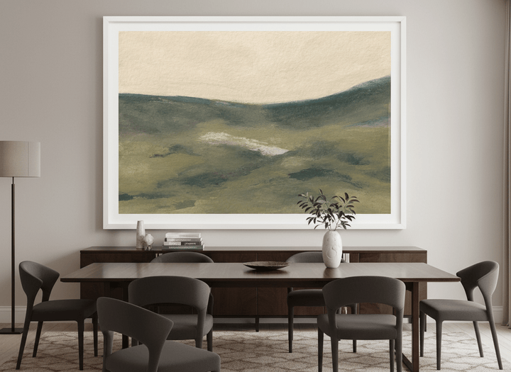 Monumental artwork centred on a feature wall in a luxe interior