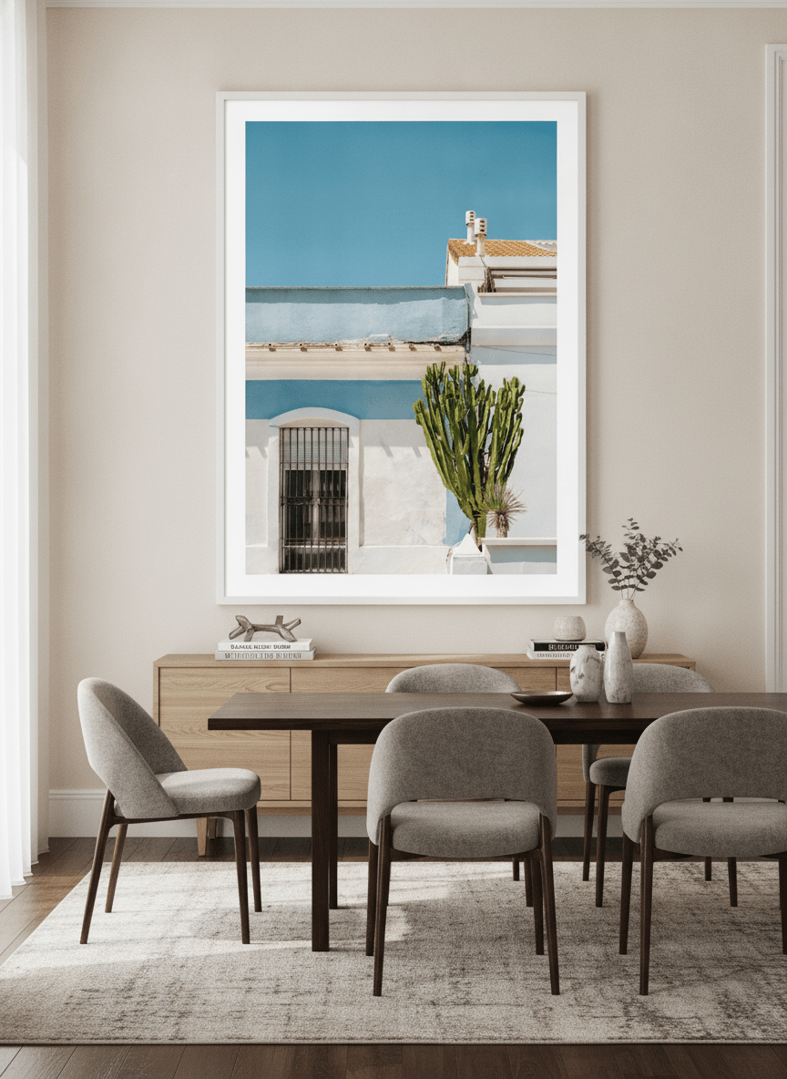 Monumental artwork centred on a feature wall in a luxe interior